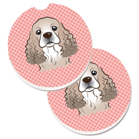 Carolines Treasures Checkerboard Pink Cocker Spaniel  Cup Holder Car Coaster, PK2 BB1216CARC